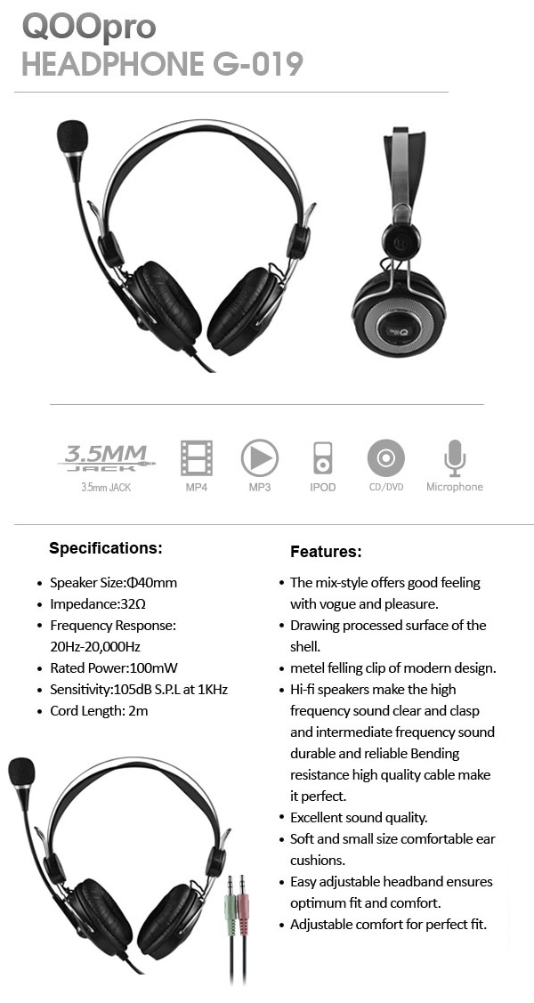 QOOpro Hifi Multimedia Kopfh�rer / Headset mit Mikrofon G-019