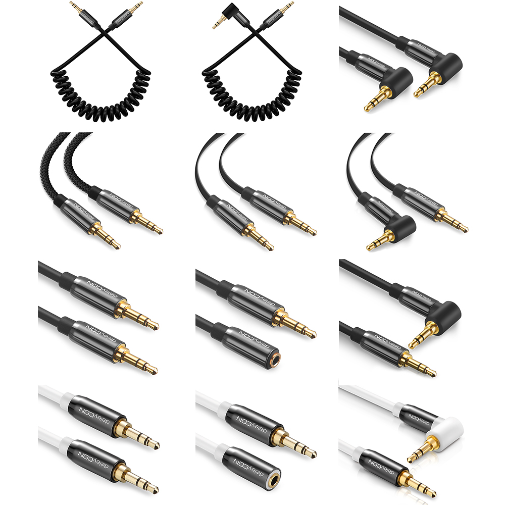 DeleyCON 3,5-mm-Klinkenkabel Set – 2x 1 M Nylon-AUX-Kabel Mit Metallsteckern Für Handy, HiFi & Auto