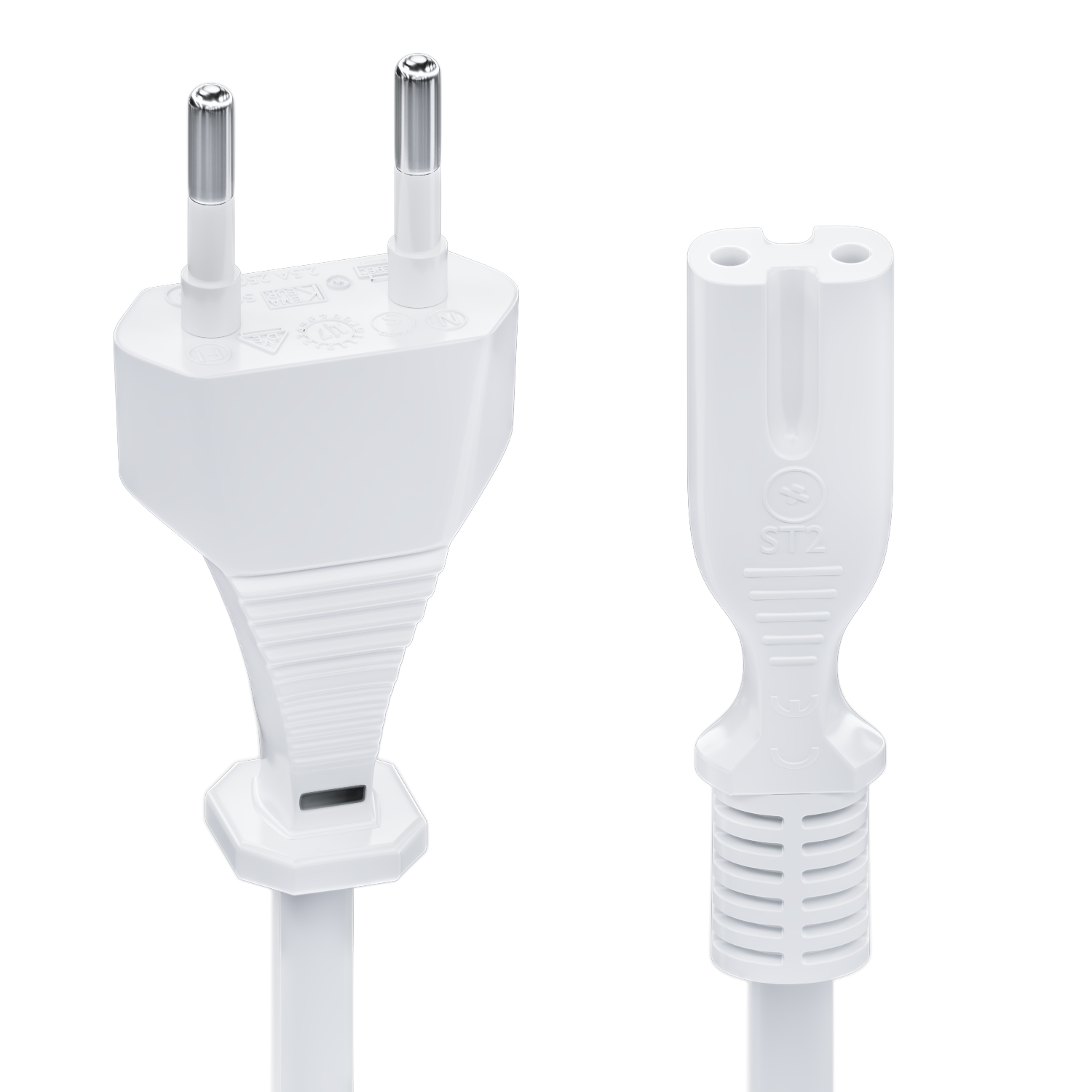 Eurostecker auf Doppelbuchse weiß Netzkabel Stromkabel TV Hifi Video 3m